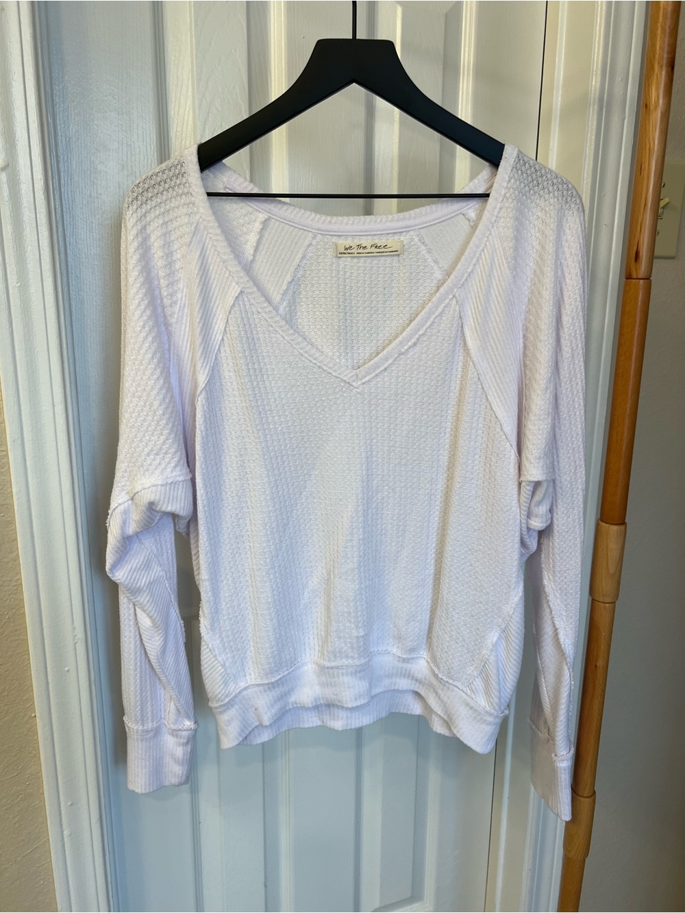 We The Free White Waffle V-Neck Pullover Sweatshirt